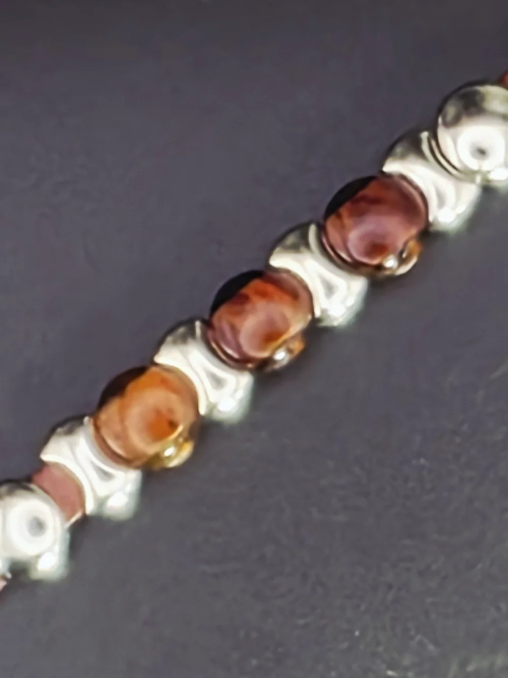 Italian Artisan Leather Bracelet with Amber Glass Cabochons